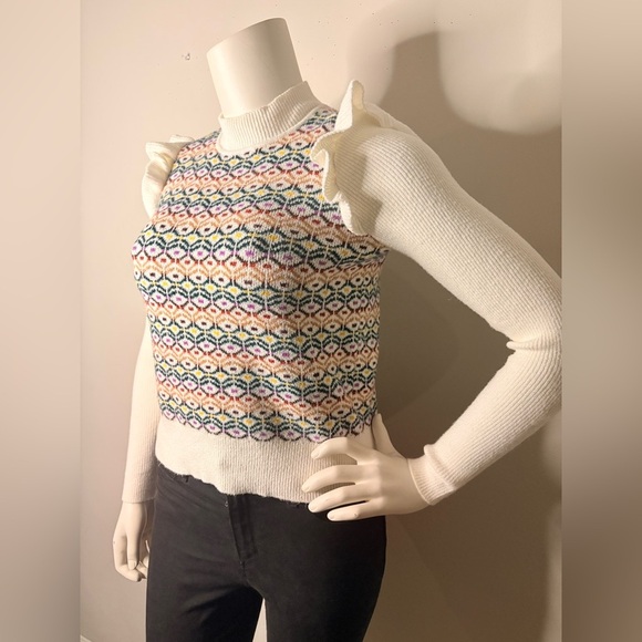LOFT White Sweater with Multicolor Pattern - Picture 8 of 12